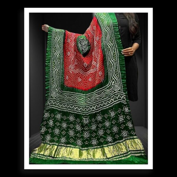 Green Red Bandhani Designer Dupatta Pure GajiSilk