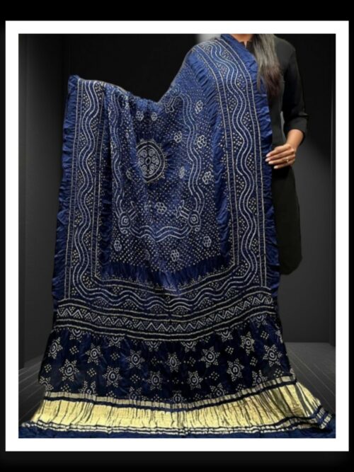 Dark Blue Bandhani Designer Dupatta Pure GajiSilk