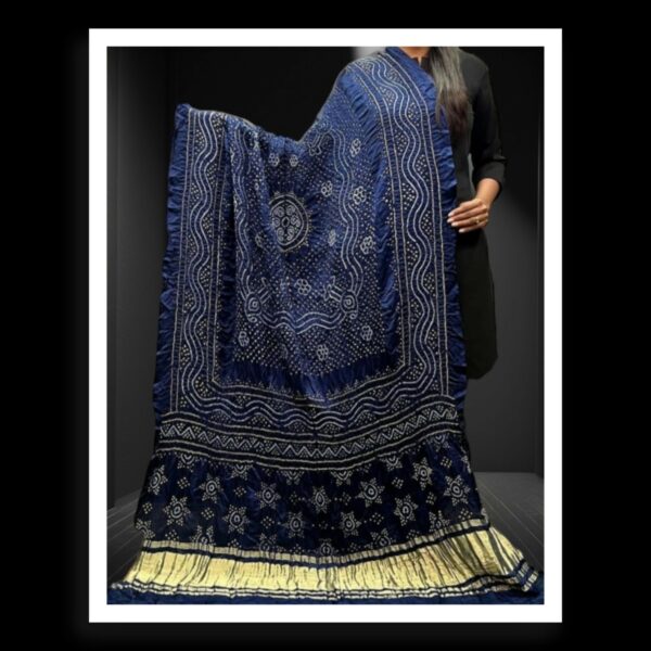 Dark Blue Bandhani Designer Dupatta Pure GajiSilk