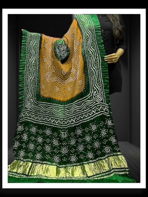 Green Mustard Bandhani Designer Dupatta Pure GajiSilk