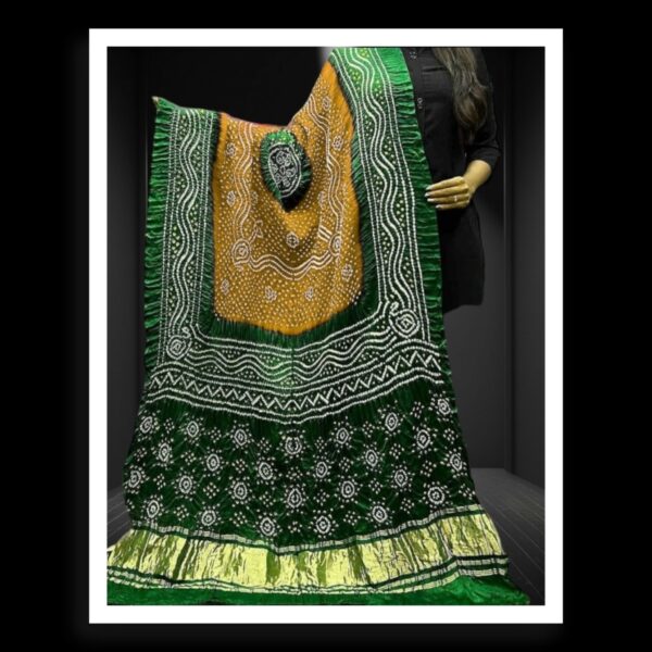 Green Mustard Bandhani Designer Dupatta Pure GajiSilk