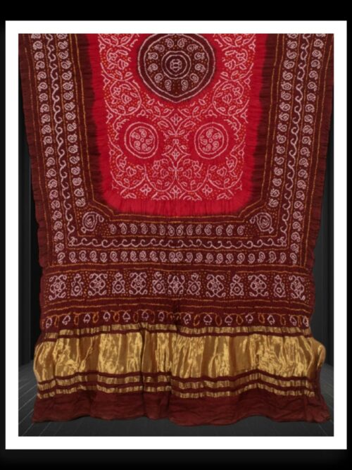 Red Maroon Shikari Bandhani Dupatta Pure Gajisilk