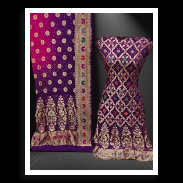 Purple Magenta Banarasi Bandhani Dress Pure Georgette Silk