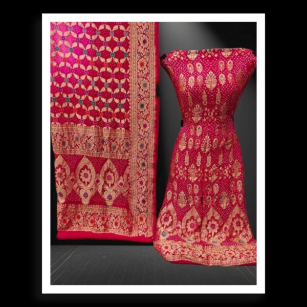 Rani Pink Banarasi Bandhani Dress Pure Georgette Silk