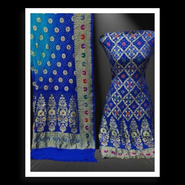 Blue Rama Banarasi Bandhani Dress Pure Georgette Silk