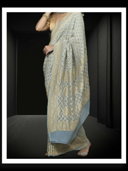 Silver Banarasi Bandhani Saree Pure Georgette Silk