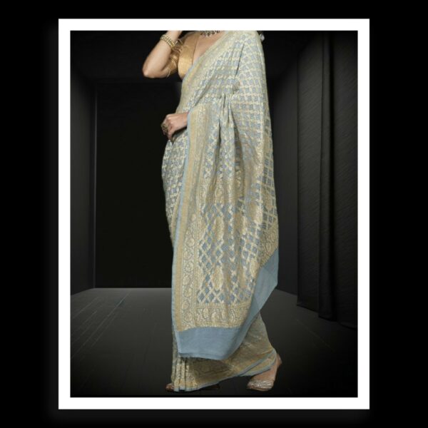 Silver Banarasi Bandhani Saree Pure Georgette Silk