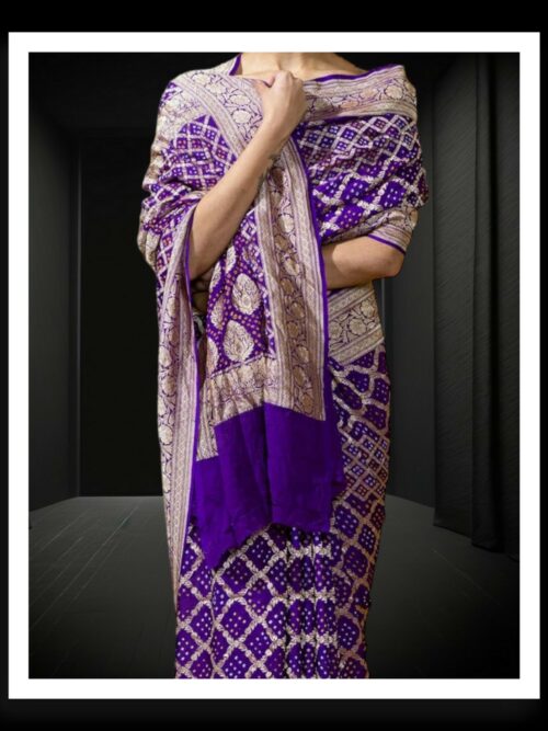 Purple Banarasi Bandhani Saree Pure Georgette Silk