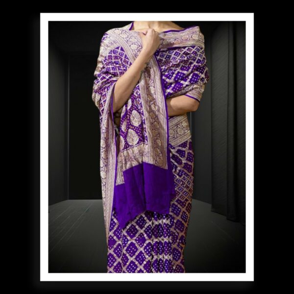 Purple Banarasi Bandhani Saree Pure Georgette Silk