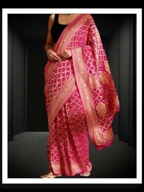 Rani Banarasi Bandhani Saree Pure Georgette Silk