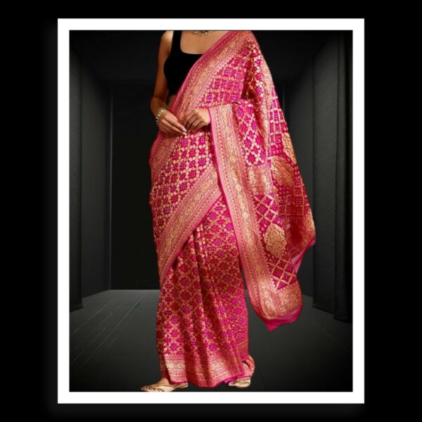 Rani Banarasi Bandhani Saree Pure Georgette Silk