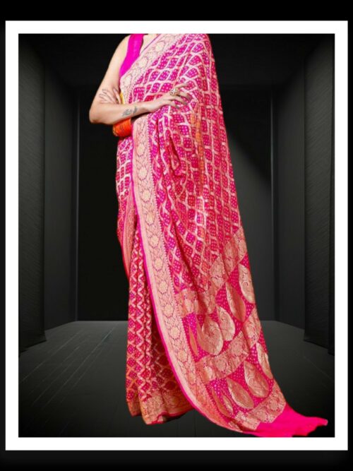 Rani Pink Banarasi Bandhani Saree Pure Georgette Silk