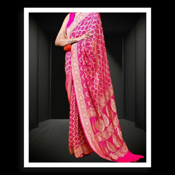 Rani Pink Banarasi Bandhani Saree Pure Georgette Silk