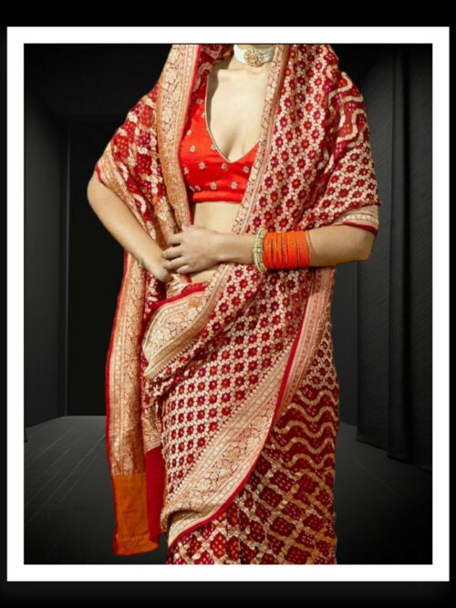 Bridal Red Banarasi Bandhani Saree Pure Georgette Silk