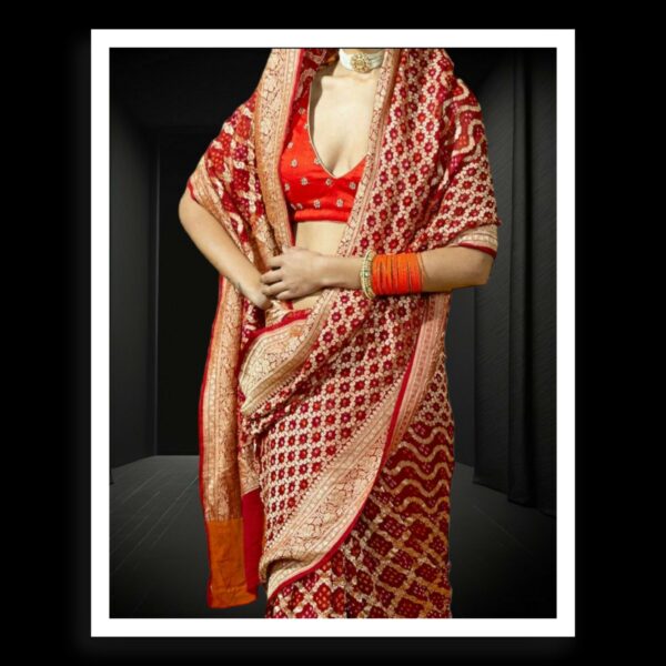 Bridal Red Banarasi Bandhani Saree Pure Georgette Silk