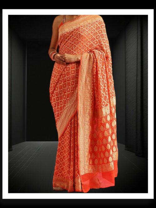 Orange Banarasi Bandhani Saree Pure Georgette Silk