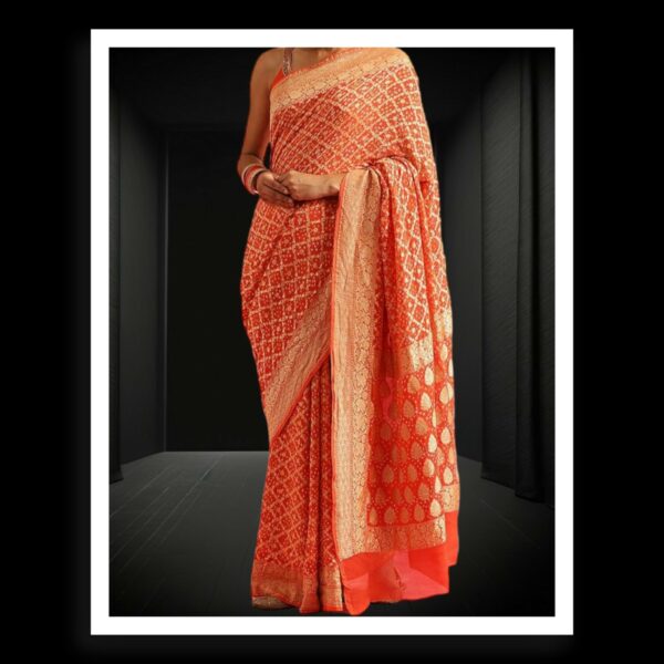 Orange Banarasi Bandhani Saree Pure Georgette Silk