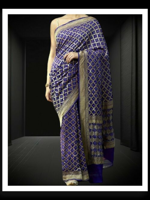 Blue Banarasi Bandhani Saree Pure Georgette Silk