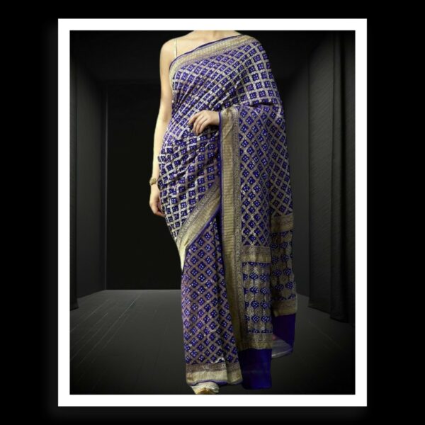 Blue Banarasi Bandhani Saree Pure Georgette Silk