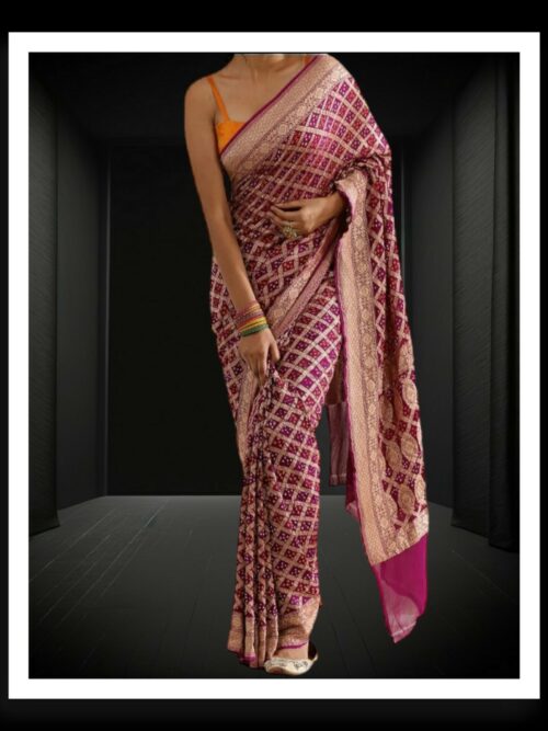 Wine Banarasi Bandhani Saree Pure Georgette Silk