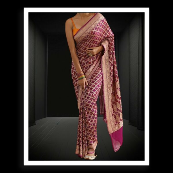 Wine Banarasi Bandhani Saree Pure Georgette Silk