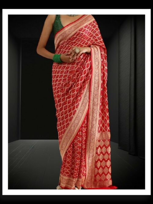 Red Banarasi Bandhani Saree Pure Georgette Silk