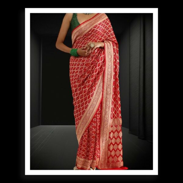 Red Banarasi Bandhani Saree Pure Georgette Silk