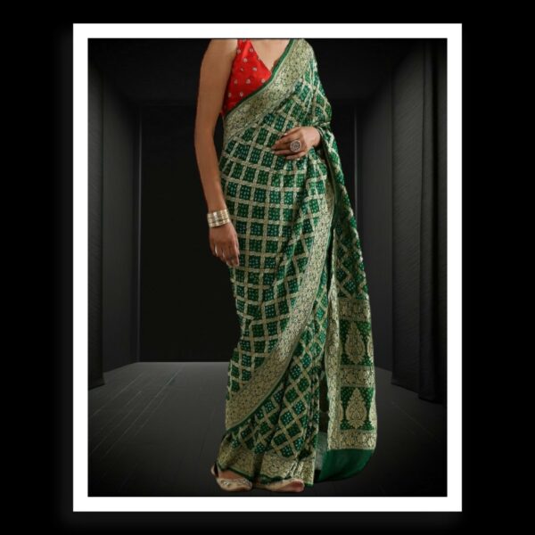 Green Banarasi Bandhani Saree Pure Georgette Silk