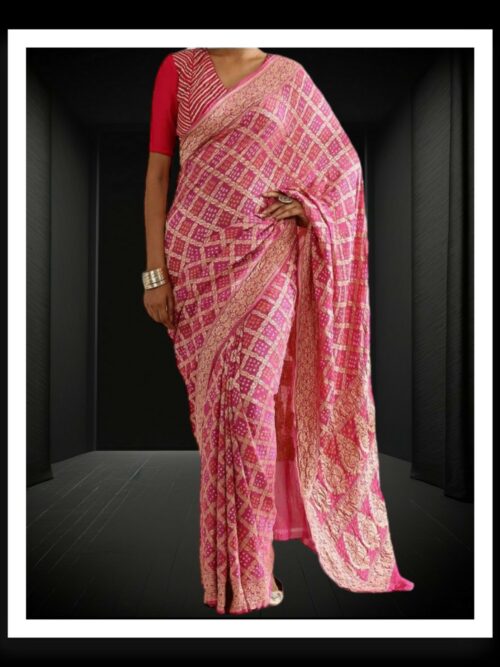 Pink Banarasi Bandhani Saree Pure Georgette Silk