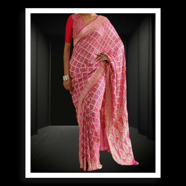 Pink Banarasi Bandhani Saree Pure Georgette Silk