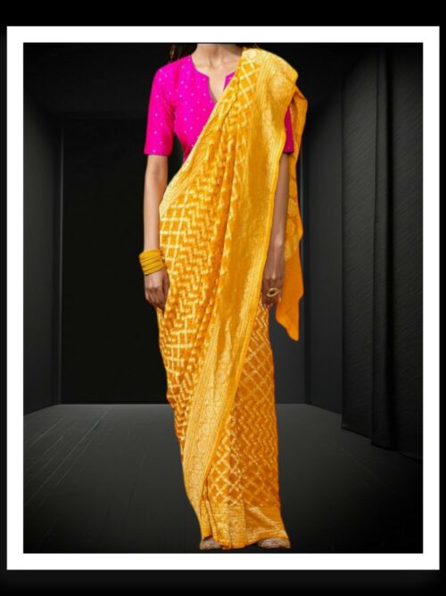 Mustard Banarasi Bandhani Saree Pure Georgette Silk
