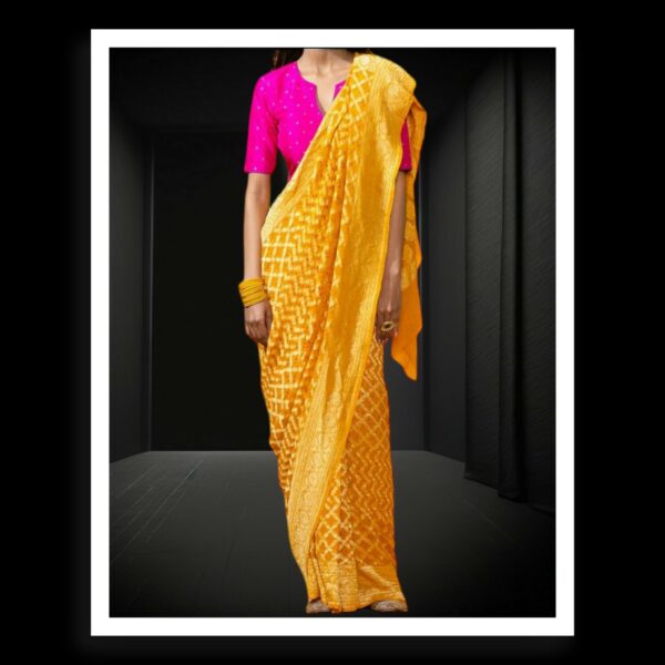 Mustard Banarasi Bandhani Saree Pure Georgette Silk