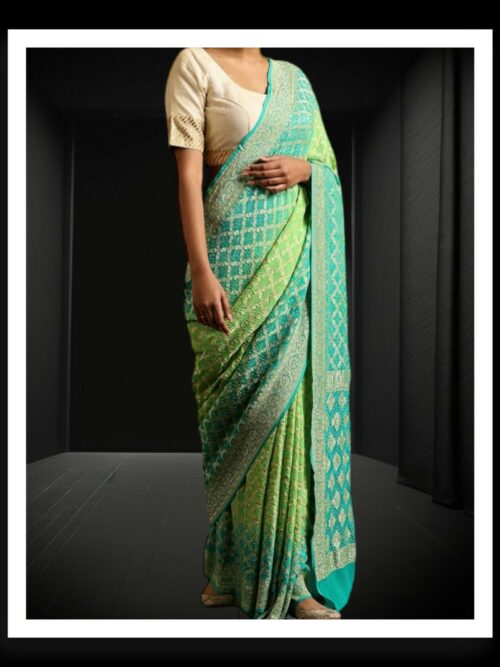 Pista Rama Banarasi Bandhani Saree Pure Georgette Silk