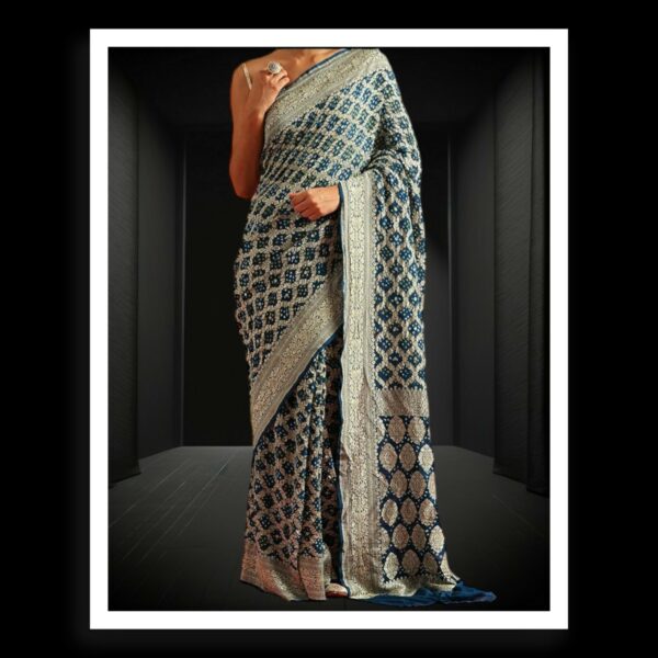 Navy Banarasi Bandhani Saree Pure Georgette Silk