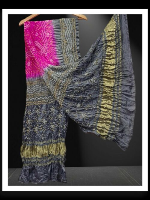 Grey Pink Designer Bandhani Dupatta Pure Modalsilk
