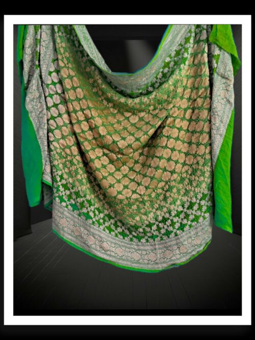Parrot Shaded Bandhani Banarasi Georgette Silk Dupatta