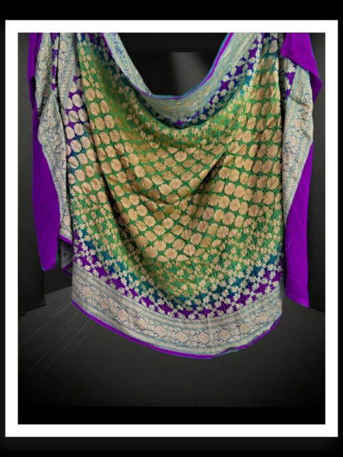 Parrot Brinjal Bandhani Banarasi Georgette Silk Dupatta