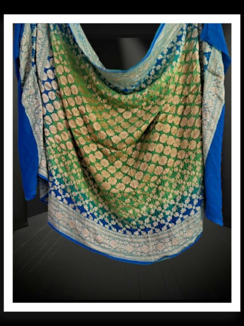 Parrot Royal Blue Bandhani Banarasi Georgette Silk Dupatta