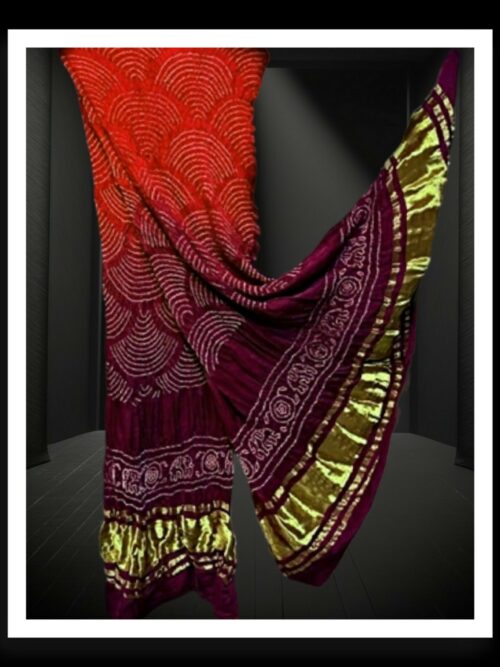 Orange-Brown Marron Bandhani Dupatta Wifi Designer Pure Gaji Silk Khatri