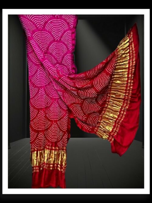 Pink-Red Bandhani Dupatta Wifi Designer Pure Gaji Silk Khatri