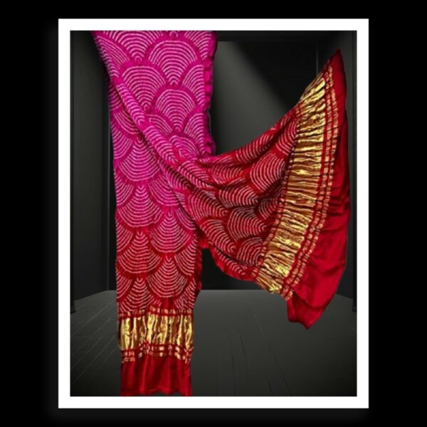 Pink-Red Bandhani Dupatta Wifi Designer Pure Gaji Silk Khatri