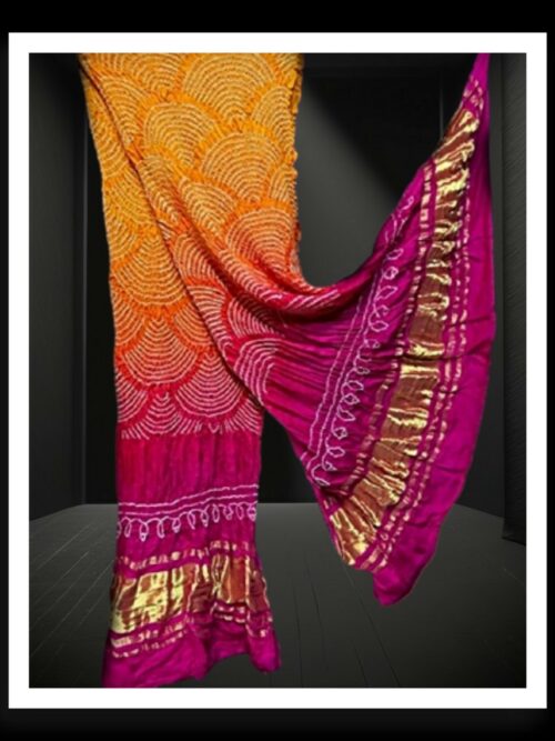 Golden-Pink Bandhani Dupatta Wifi Designer Pure Gaji Silk Khatri