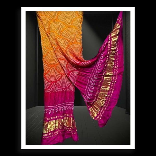 Golden-Pink Bandhani Dupatta Wifi Designer Pure Gaji Silk Khatri