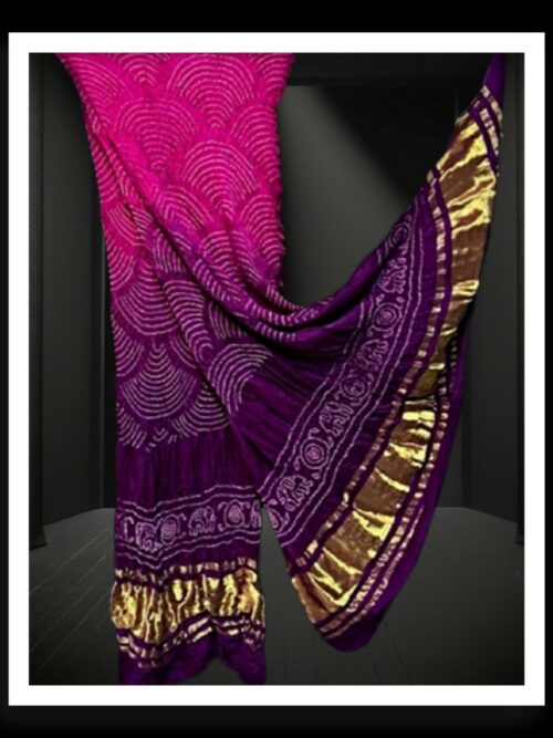Pink-Brinjal Bandhani Dupatta Wifi Designer Pure Gaji Silk Khatri