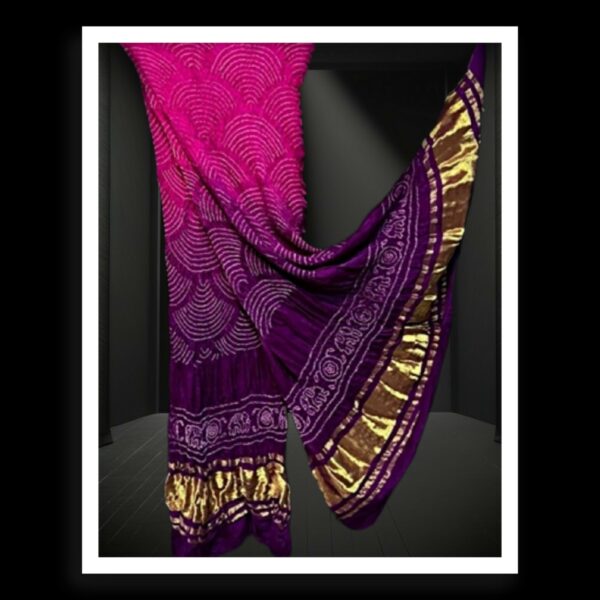 Pink-Brinjal Bandhani Dupatta Wifi Designer Pure Gaji Silk Khatri