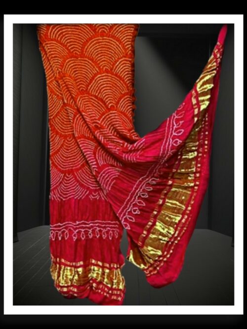 Orange-Red Bandhani Dupatta Wifi Designer Pure Gaji Silk Khatri