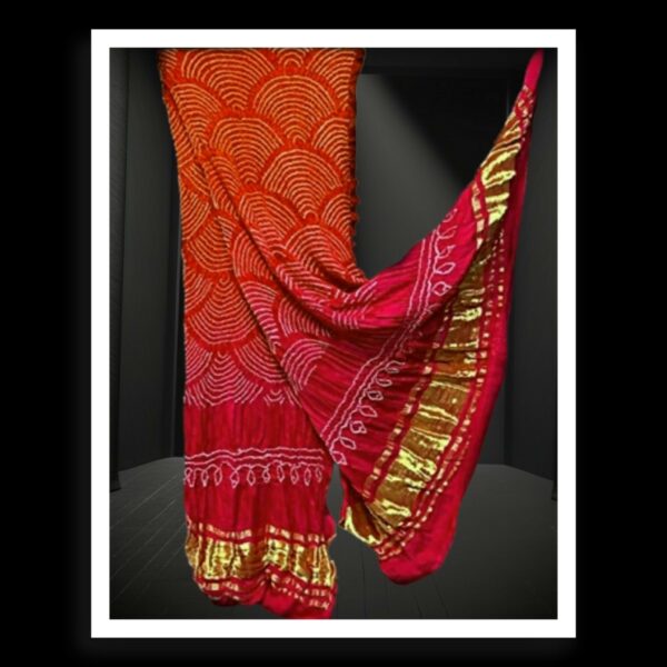 Orange-Red Bandhani Dupatta Wifi Designer Pure Gaji Silk Khatri