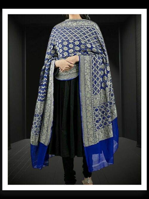 Navy Blue Banarasi Bandhani Dupatta Pure Georgette