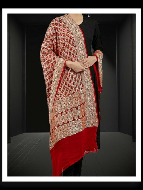 Red Orange Banarasi Bandhani Dupatta Pure Georgette