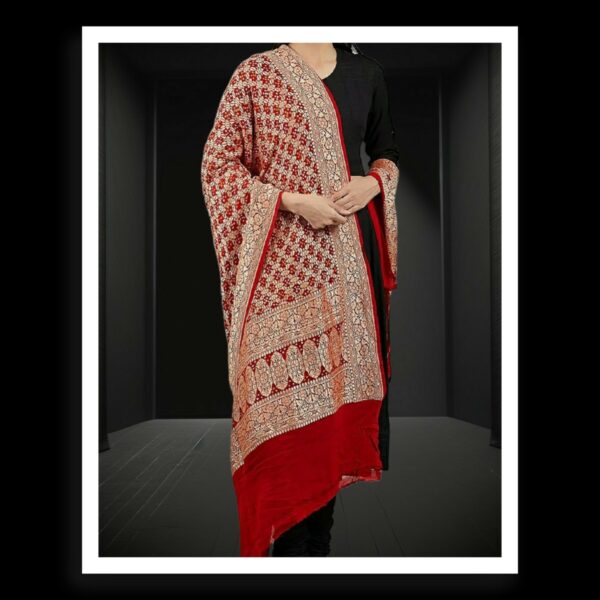 Red Orange Banarasi Bandhani Dupatta Pure Georgette